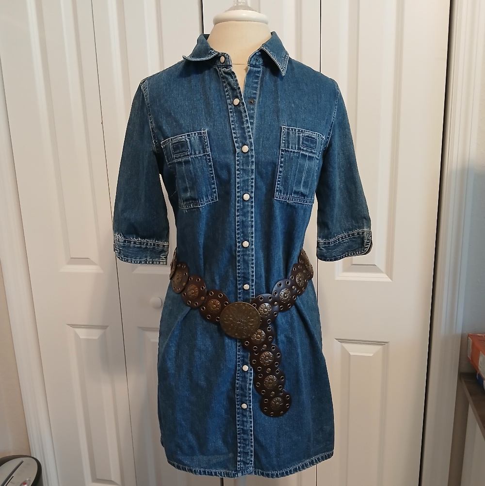 VINTAGE Old Navy 100% Cotton Denim Jean Button Up Shirt Dress Size 4 Small